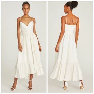 Theia Maika Linen & Silk-Blend Wrap-effect Tiered Ruffled Jacquard Midi Dress 0